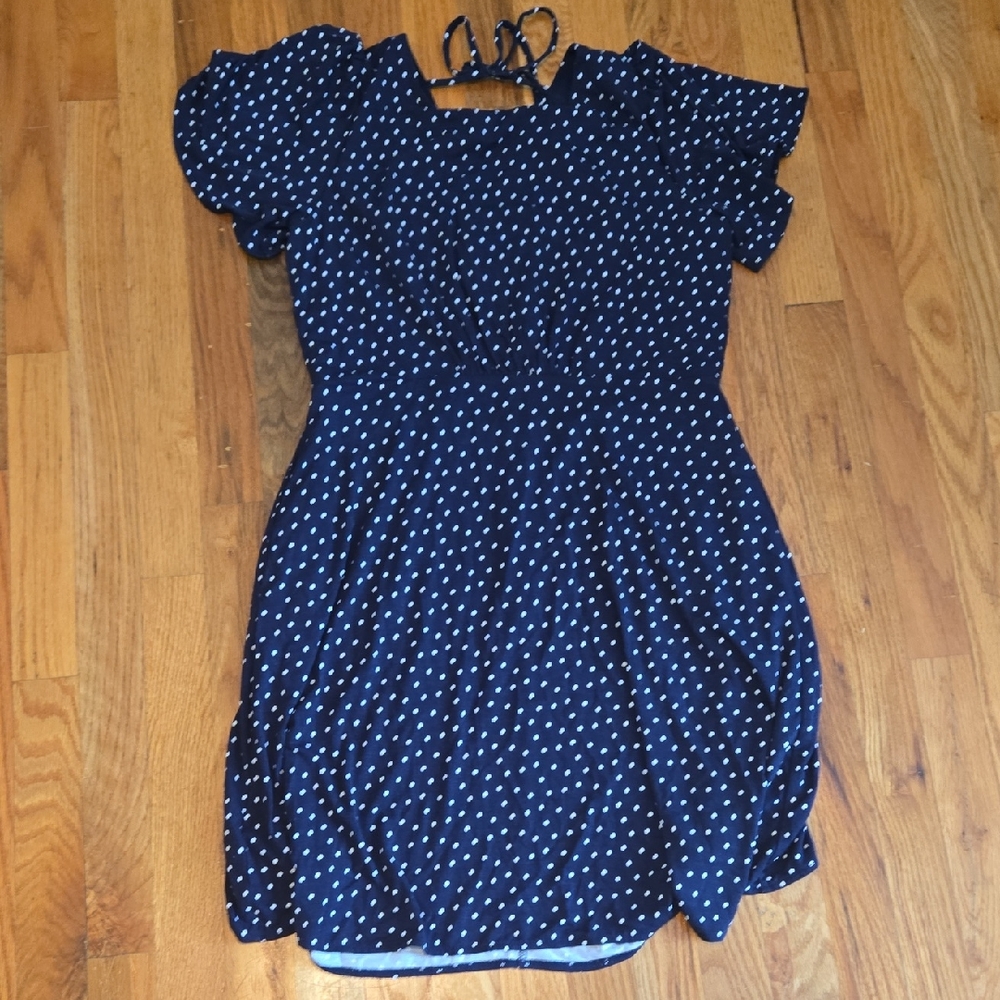 LOFT Womens Dress in Navy with White Dots